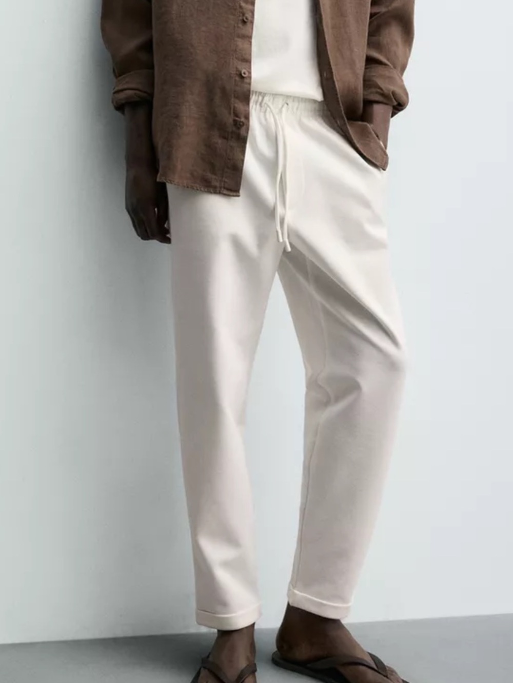 Zara Cream Easy Fit Regular Fit Knit Trousers